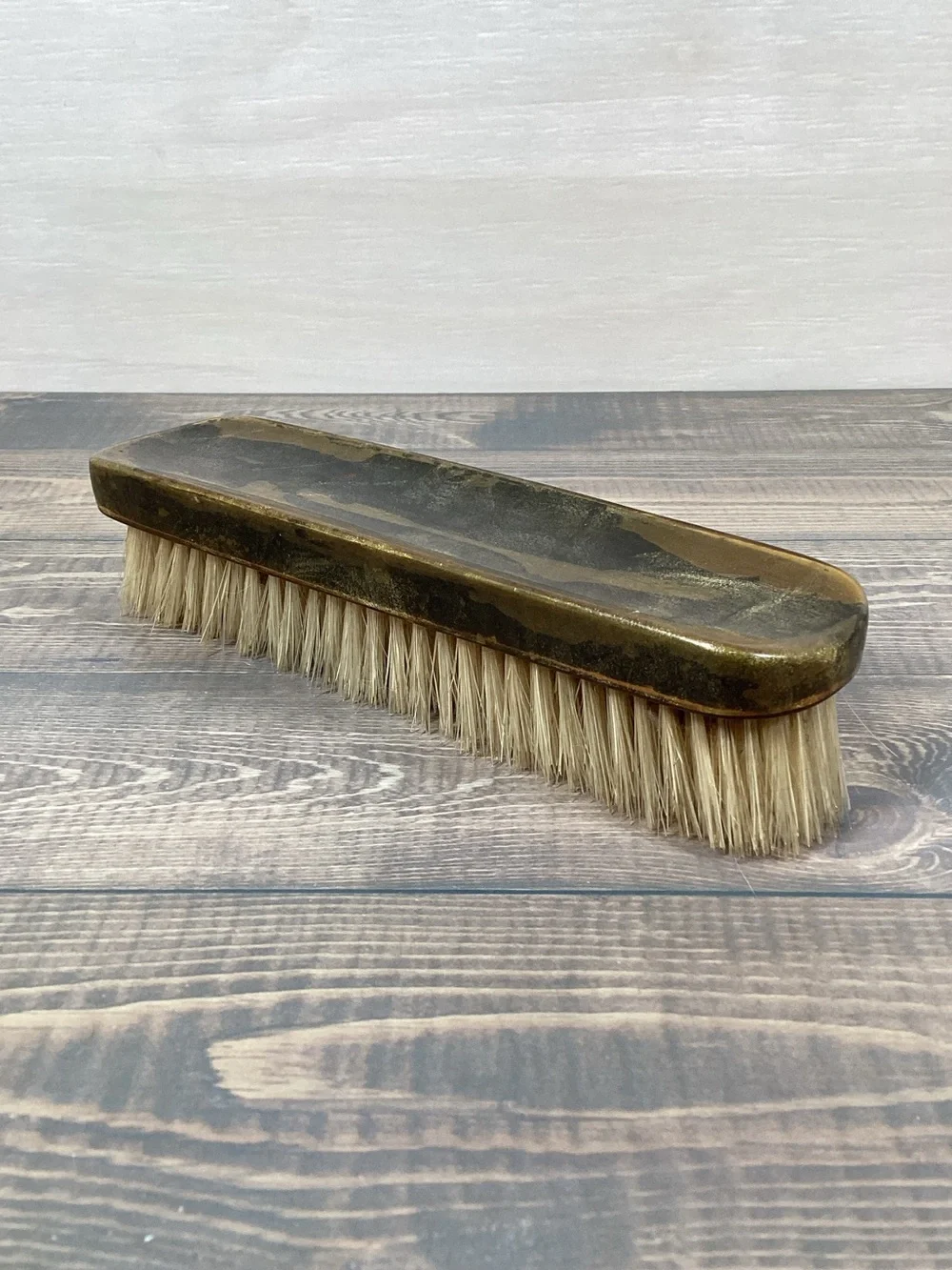 Vintage Clothing Grooming Vanity Brush, Plastic (?Celluloid) Marble Top, 7”